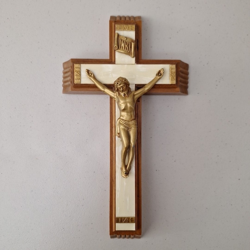 Vtg Wooden Crucifix Last Rites Sick Call Catholic Cross W/ Candles Water & Inst.